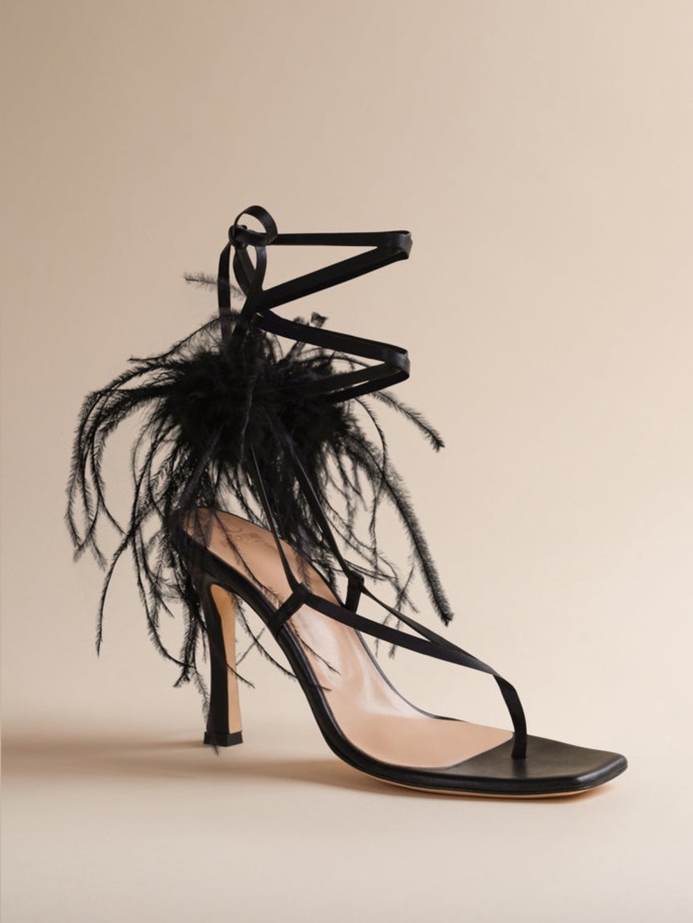NWT | Black Strappy Feather Ankle-Tie Heels